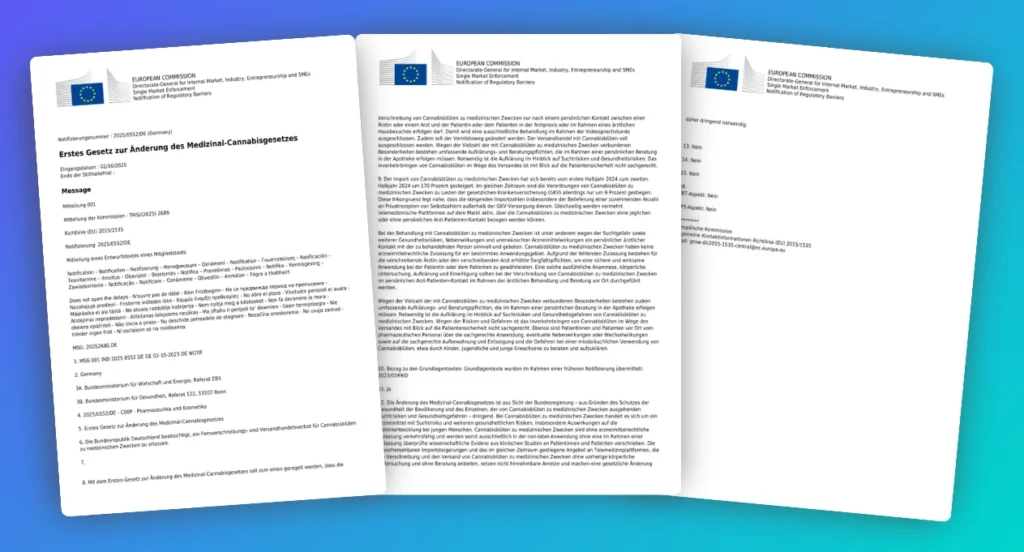 TRIS notification from the BMG sent to the European Commission to announce their intentions to tighten the medical cannabis law in Germany