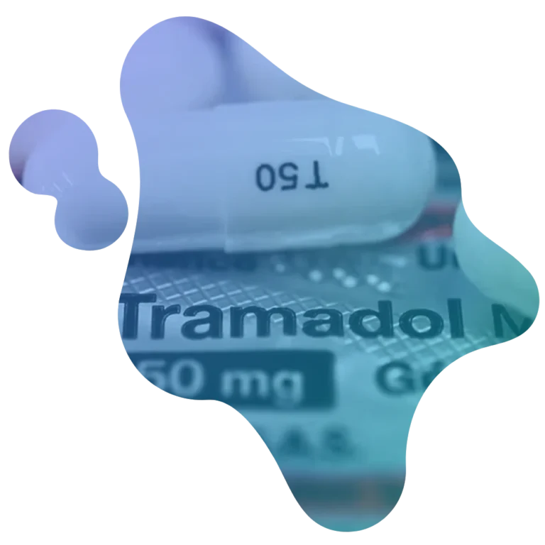 Tramadol-Tablette und Packung in einem Klecks