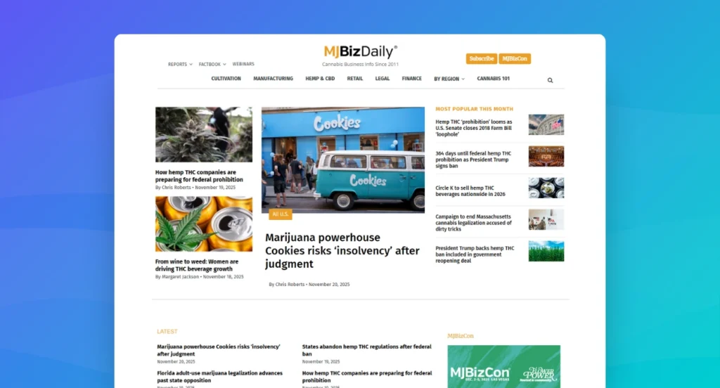 MJBizDaily - recommended news websites for professionals entering the cannabis industry