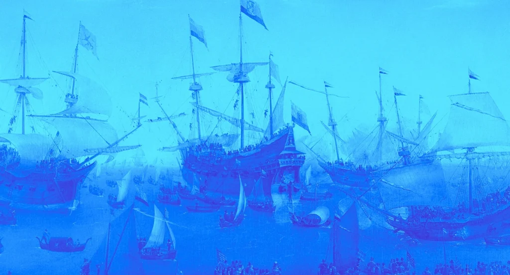 large ships on water with sails made of hemp fibre