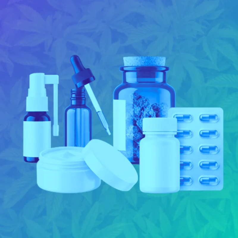 the five common product formats for cannabis including dried flower, oil/tincture, capsules, oral spray, and topicals