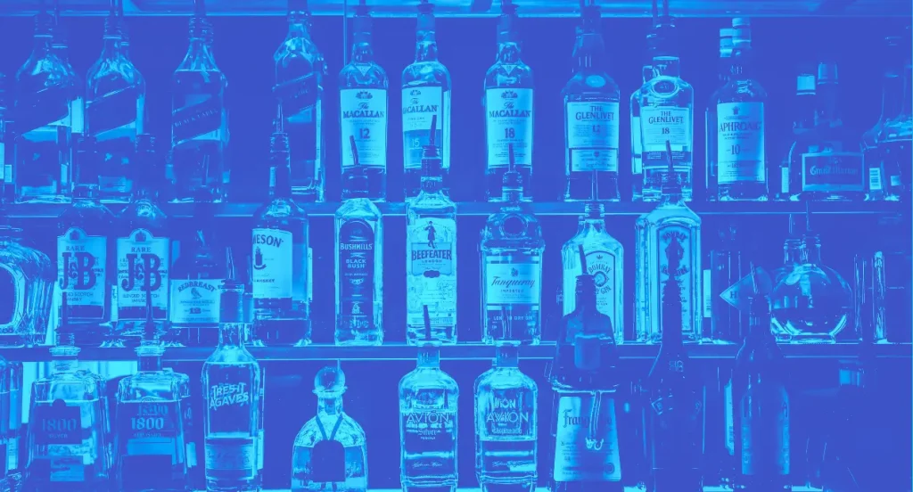 Shelves stocked with alcohol