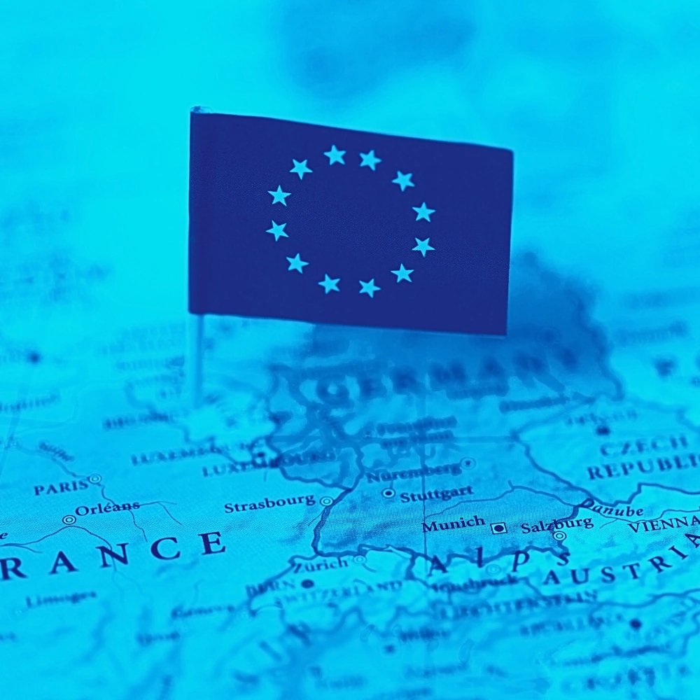 European map with a EU flag