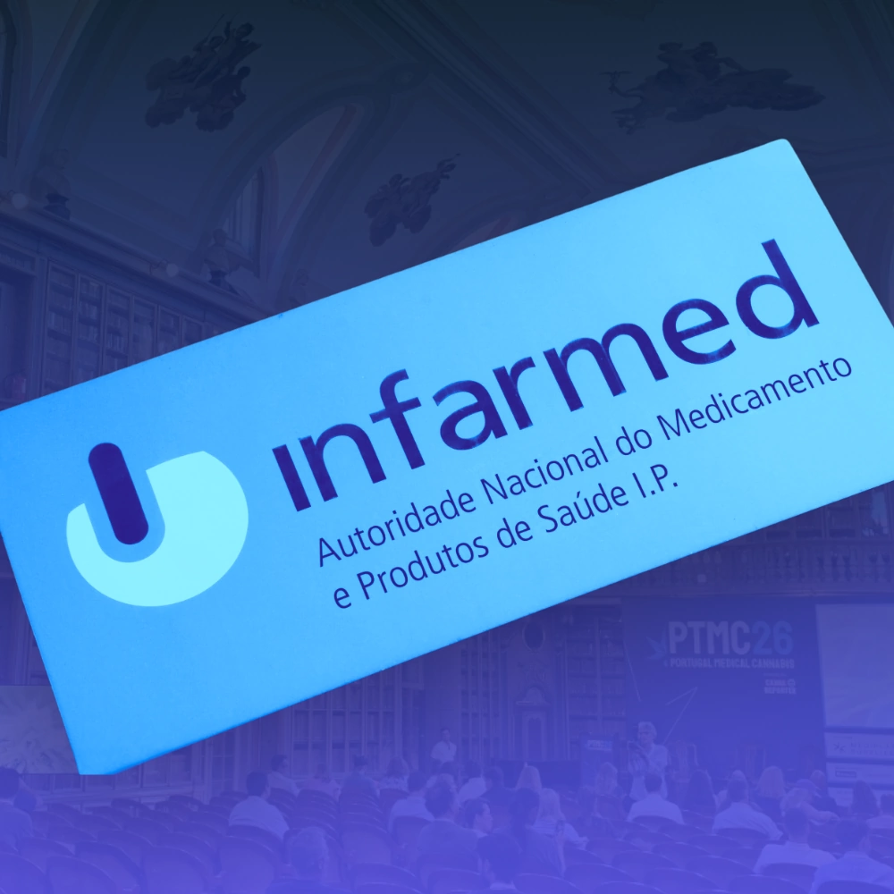INFARMED logo with a backdrop of the Academia de Ciencias in Lisbon, Portugal during PTMC Portugal Medical Cannabis 2026