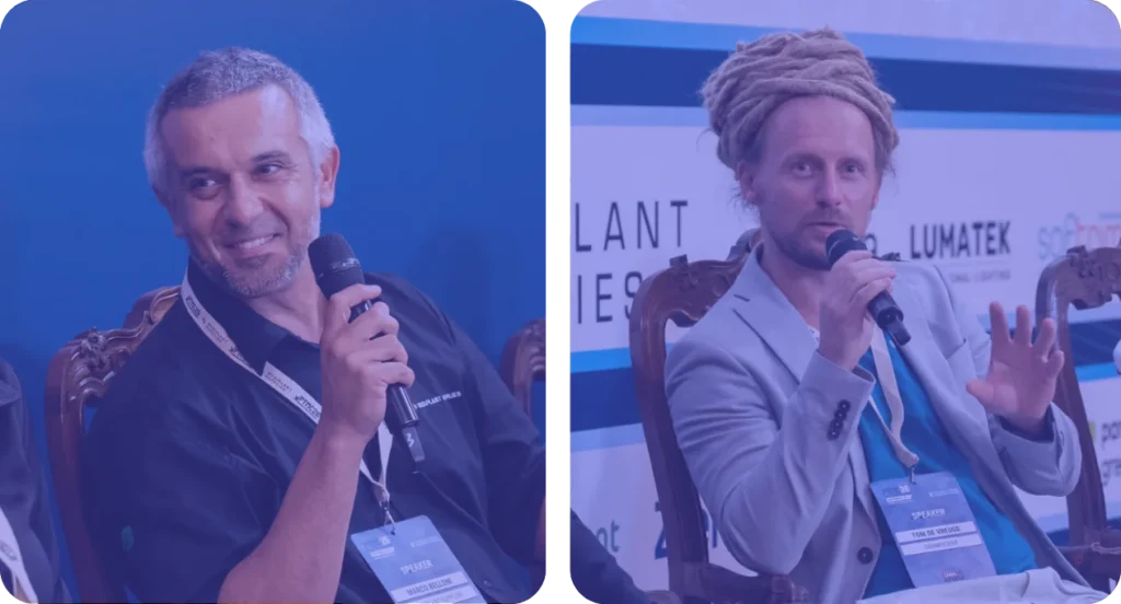 Marco Belloni from Mediplant Supplies and Tom de Vreugd speak at a focus group at PTMC Portugal Medical Cannabis 2026