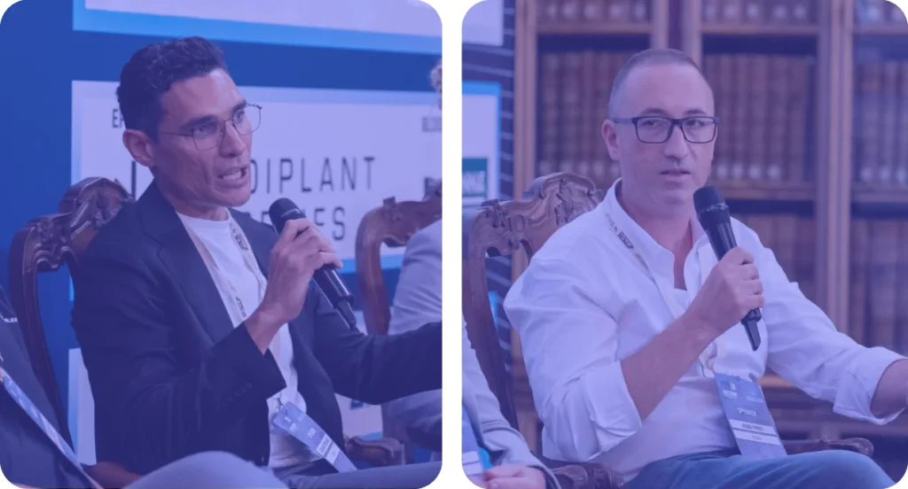 Adriano Fernandes of CANNA and Hugo Pires from HAGRA speak at a focus group at PTMC Portugal Medical Cannabis 2026